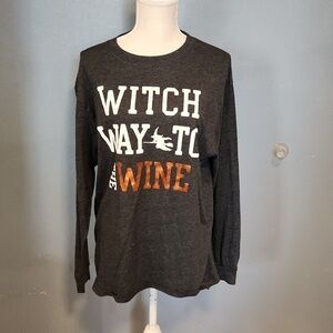 Moder Lux Halloween long sleeve top witch way to the wine Pumpkin Fall